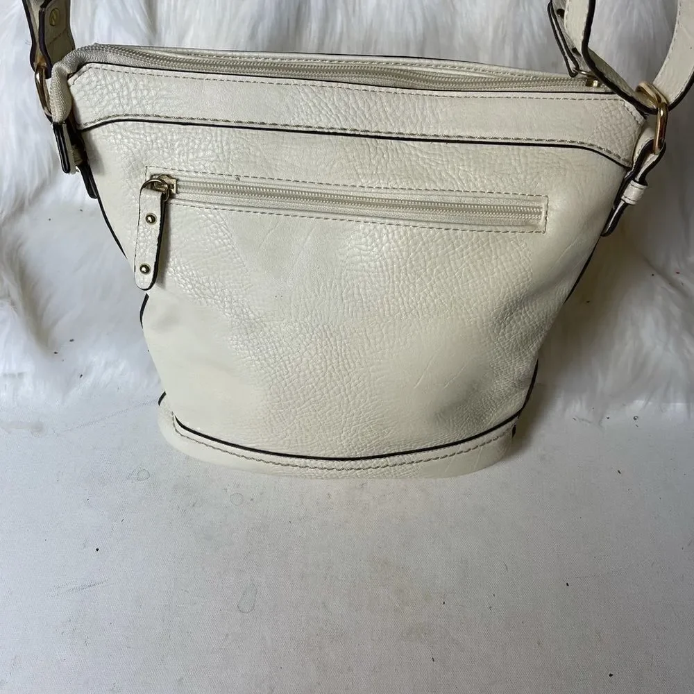 B.O.C Born Concept beige & straw weaving crossbody bag with gold tone ha…